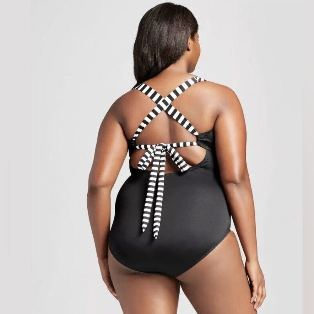 Black & White Striped Swim Suit